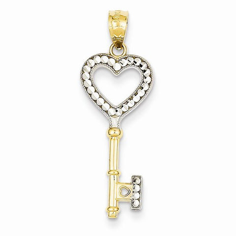 14k Gold & Rhodium Heart Key pendant, Delightful Pendants for Necklace