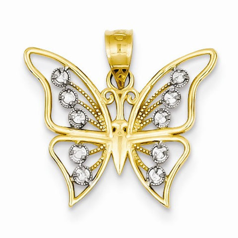 14k Gold & Rhodium Diamond Butterfly Pendant, Pendants for Necklace