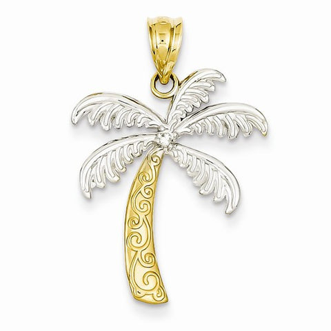 14k Gold & Rhodium Diamond Palm Tree Pendant, Pendants for Necklace