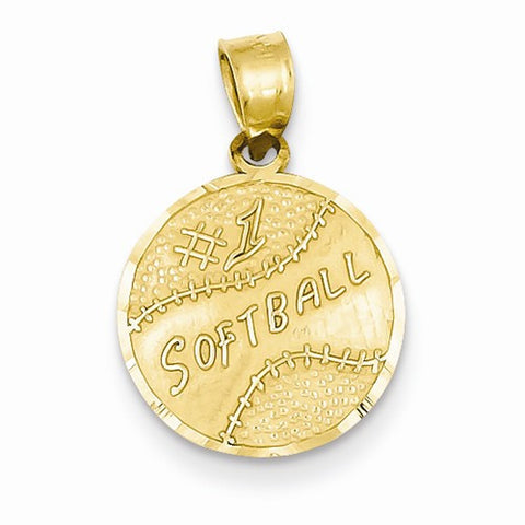 14k Gold #1 Softball Disc Pendant, Pendants for Necklace