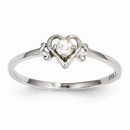 14k White Gold Genuine April Birthstone Heart Ring