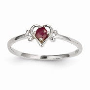 14k White Gold Genuine July Birthstone Heart Ring