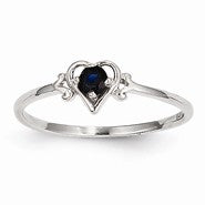 14k White Gold Genuine September Birthstone Heart Ring