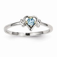 14k White Gold Genuine December Birthstone Heart Ring