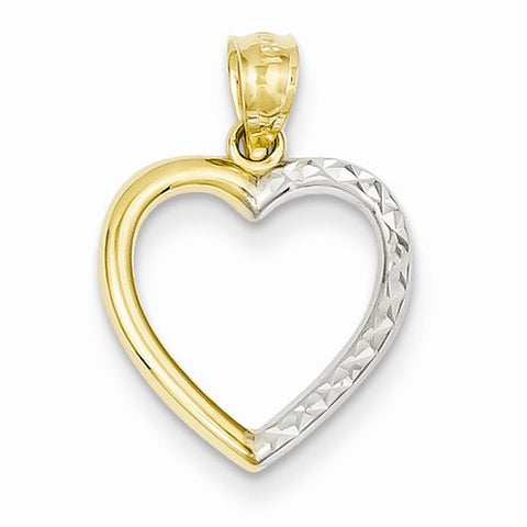 14k Gold & Rhodium Half Diamond-cut Heart Pendant, Pendants for Necklace