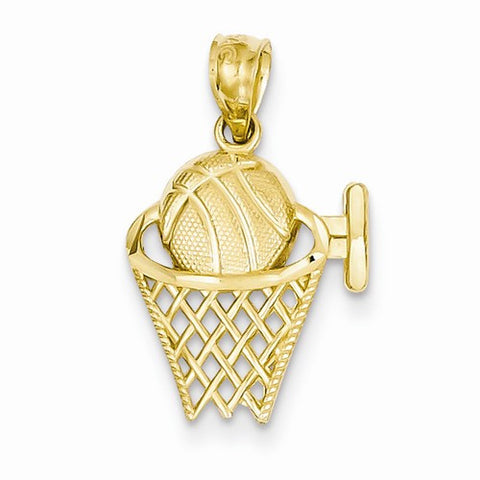 14k Gold Basketball in the Net Pendant, Pendants for Necklace