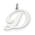 Large Fancy Script Initial D Charm in 14k White Gold