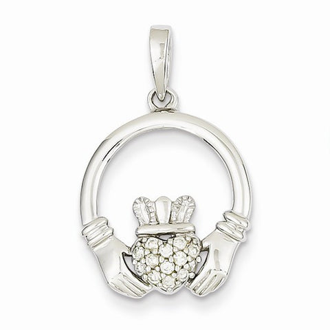 14k White Gold Diamond Claddagh Pendant, Pendants for Necklace