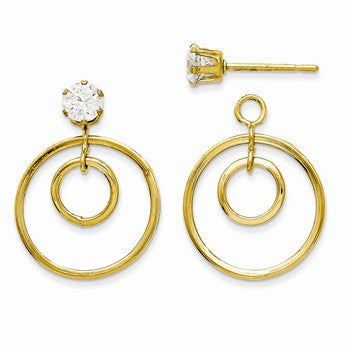 14k Yellow Gold Double Circle Jacket w/CZ Stud, Jewelry Earrings