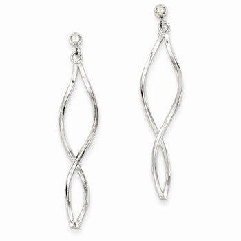 14k White Gold Twisted Post Dangle Earrings