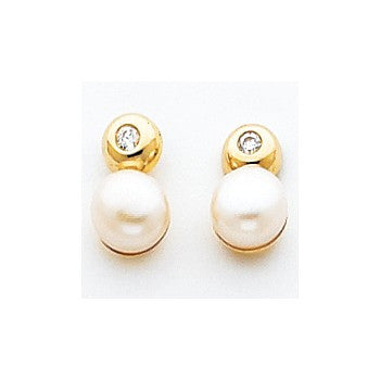 14k Yellow Gold Cultured Pearl CZ Earrings