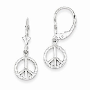 14k White Gold Peace Symbol Leverback Earrings