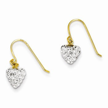 14k Yellow Gold Crystal Heart Dangle Earrings