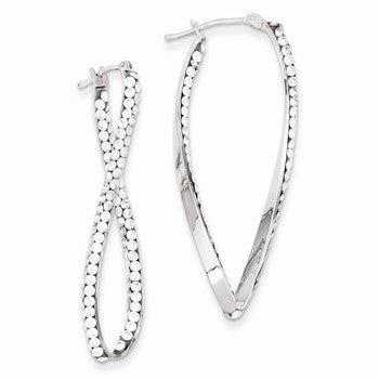 14k White Gold White Swarovski Elements Wave Hoop Earrings