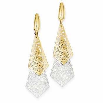 14k Two-tone Polished Diamond-cut Triangular Leverback Earrings