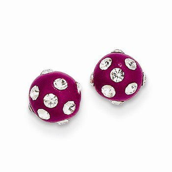 14k Yellow Gold Crystal Fuchsia 6mm Post Earrings