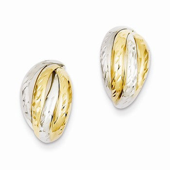 14k Yellow Gold Rhodium Polished & Diamond-cut Fancy Post Earrings