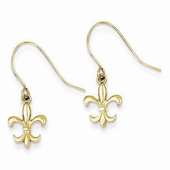 14k Yellow Gold Fleur de lis Dangle Earrings