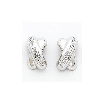 14k White Gold Polished X with CZ Post Earrings