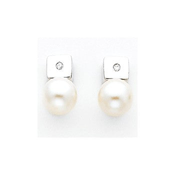 14k White Gold Fancy CZ Cultured Pearl Earrings