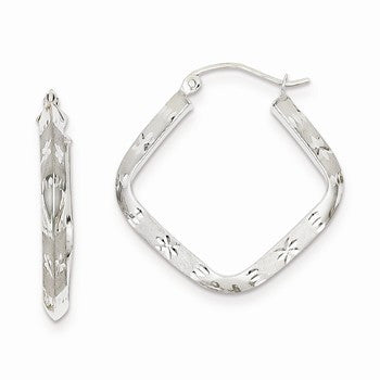 14k White Gold Diamond-cut 2.75mm Square Hoop Earrings