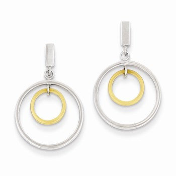 14k Two-tone Double Circle Dangle Earrings