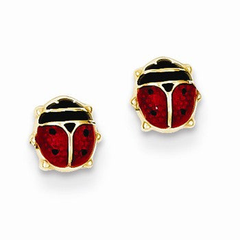 14k Yellow Gold Enameled Ladybug Earrings