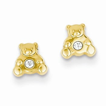 14k Yellow Gold Bear with CZ Earrings