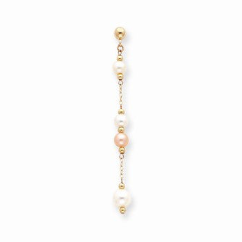 14k White & Pink Pearl Post Dangle Earrings