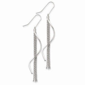 14k White Gold Dangle Spiral & Chain Earrings