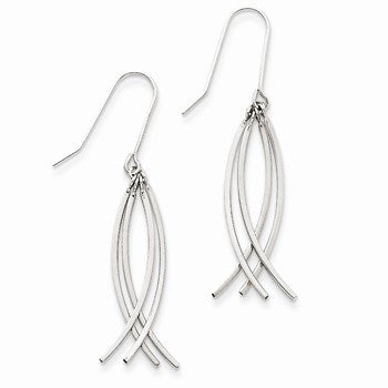 14k White Gold Curved Stick Dangle Earrings