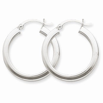 14k White Gold 3mm Polished Square Tube Hoop Earrings