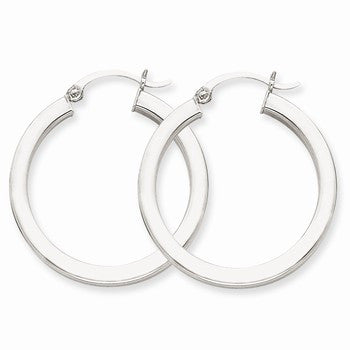 14k White Gold 3mm Polished Square Tube Hoop Earrings