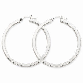 14k White Gold 3mm Polished Square Tube Hoop Earrings