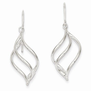 14k White Gold Swirl Dangle Earrings