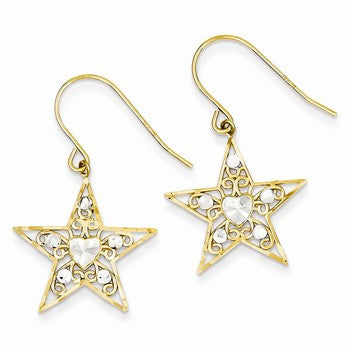 14k Yellow Gold & Rhodium Star Earrings